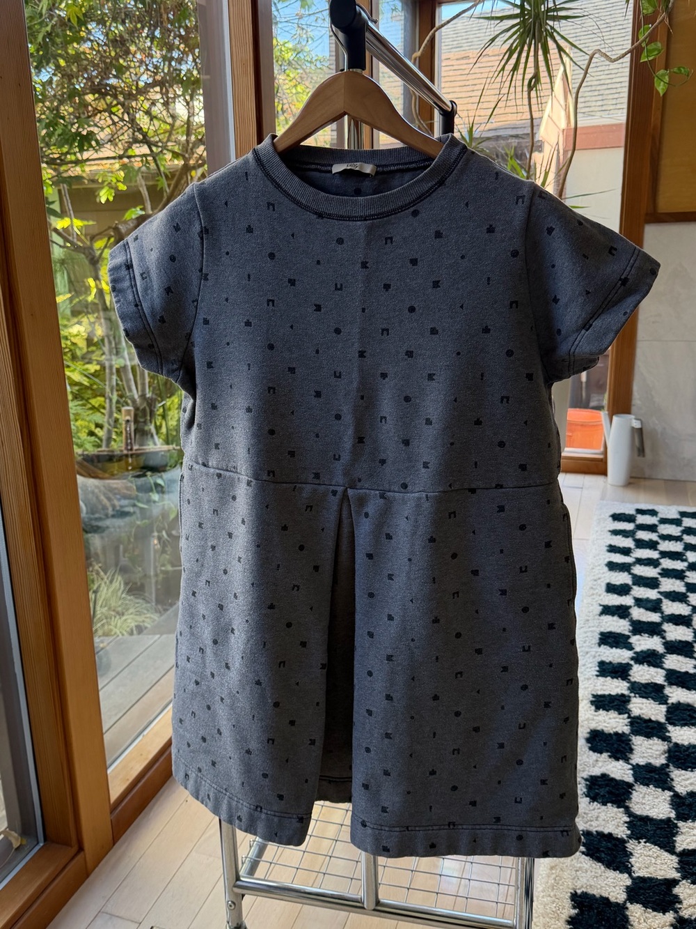 Orla Kiely Gray Short Sleeve Knit Dress with Black Dot Print XL